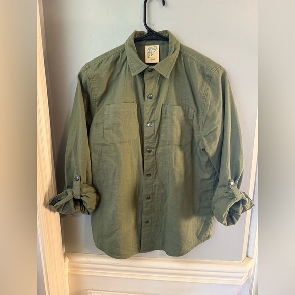 Thereabouts Olive Green Button Down Shirt with Rolled Sleeves - Picture 1 of 8